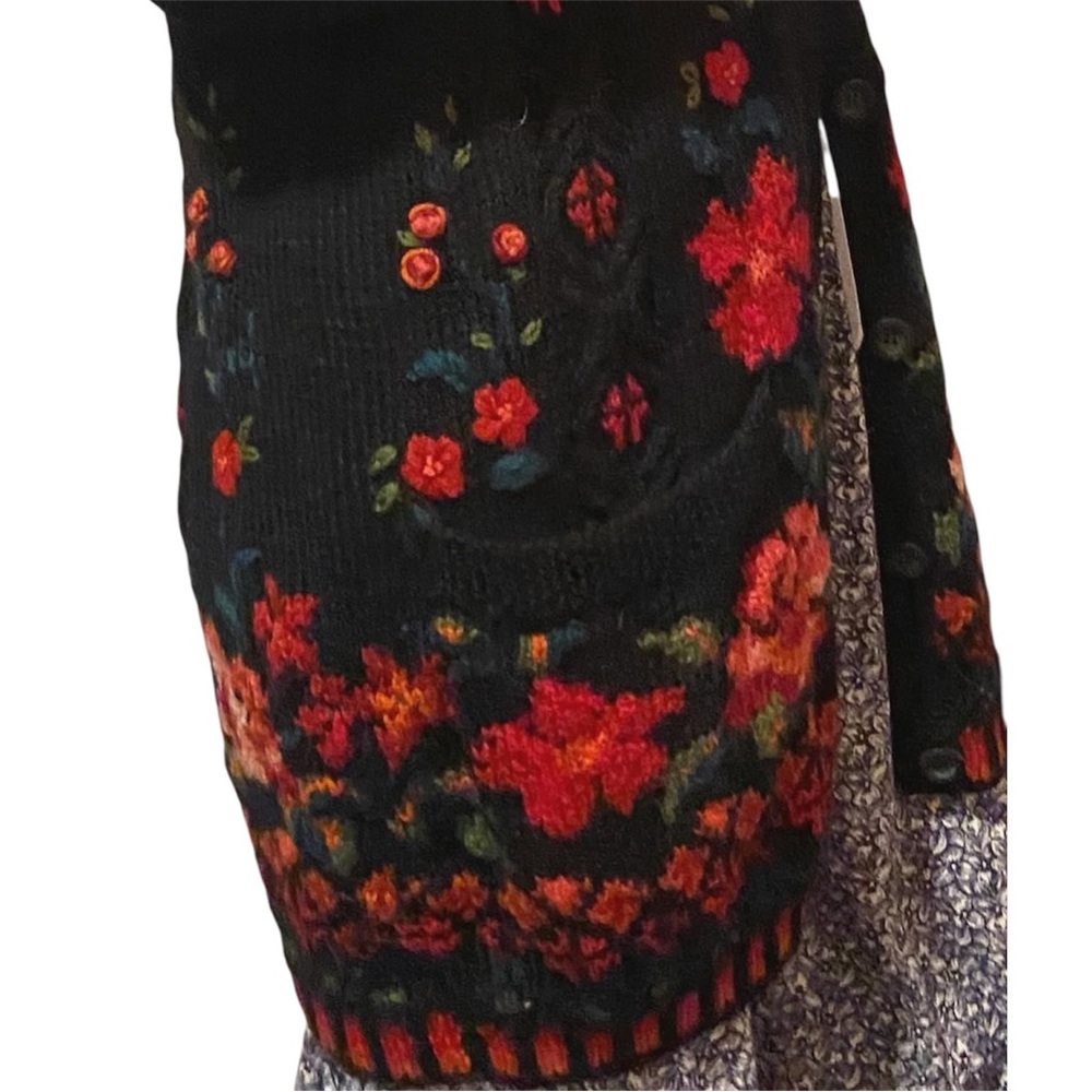 Laura Ashley Vintage Floral Embroidered Black Baba Yaga Cardigan - Picture 5 of 17